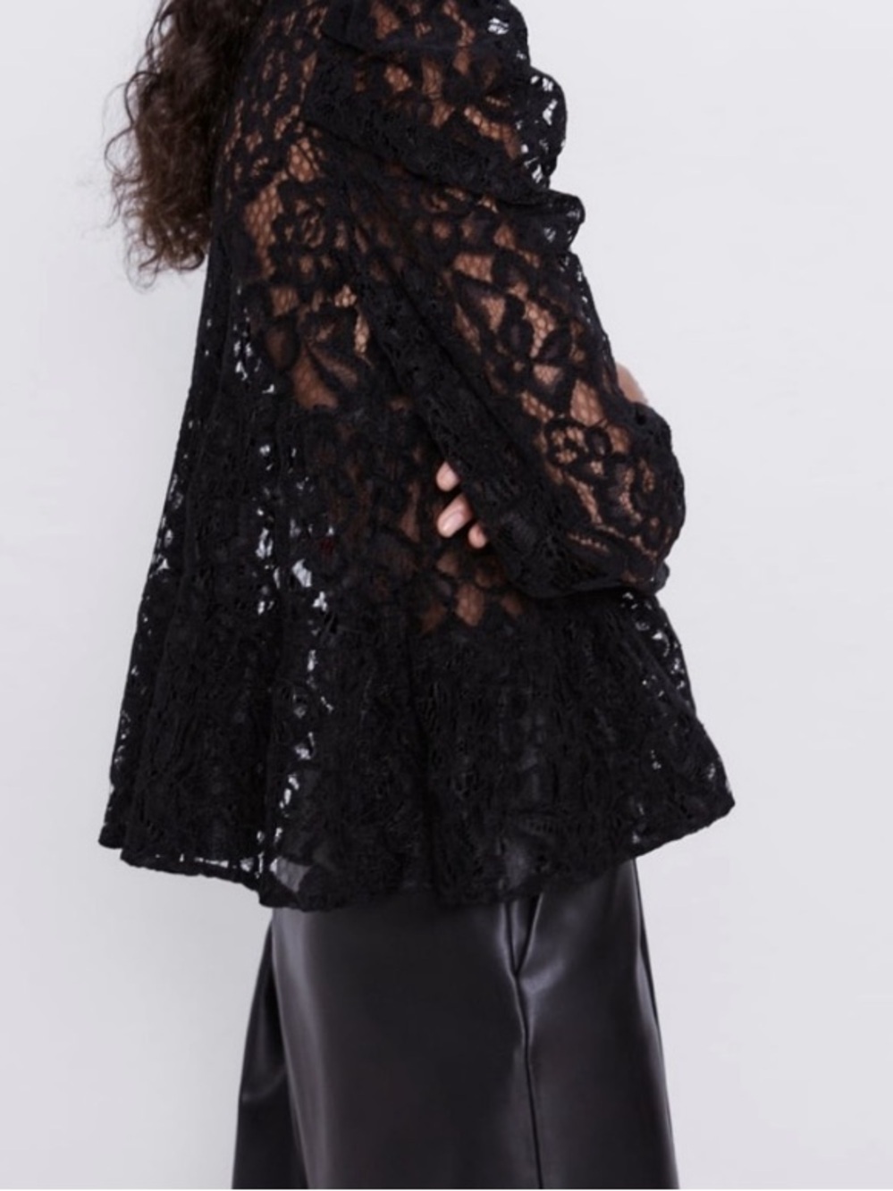 Zara Black Floral Lace Puff-Sleeve Empire Waist Peplum Top, Size Small - Picture 13 of 13
